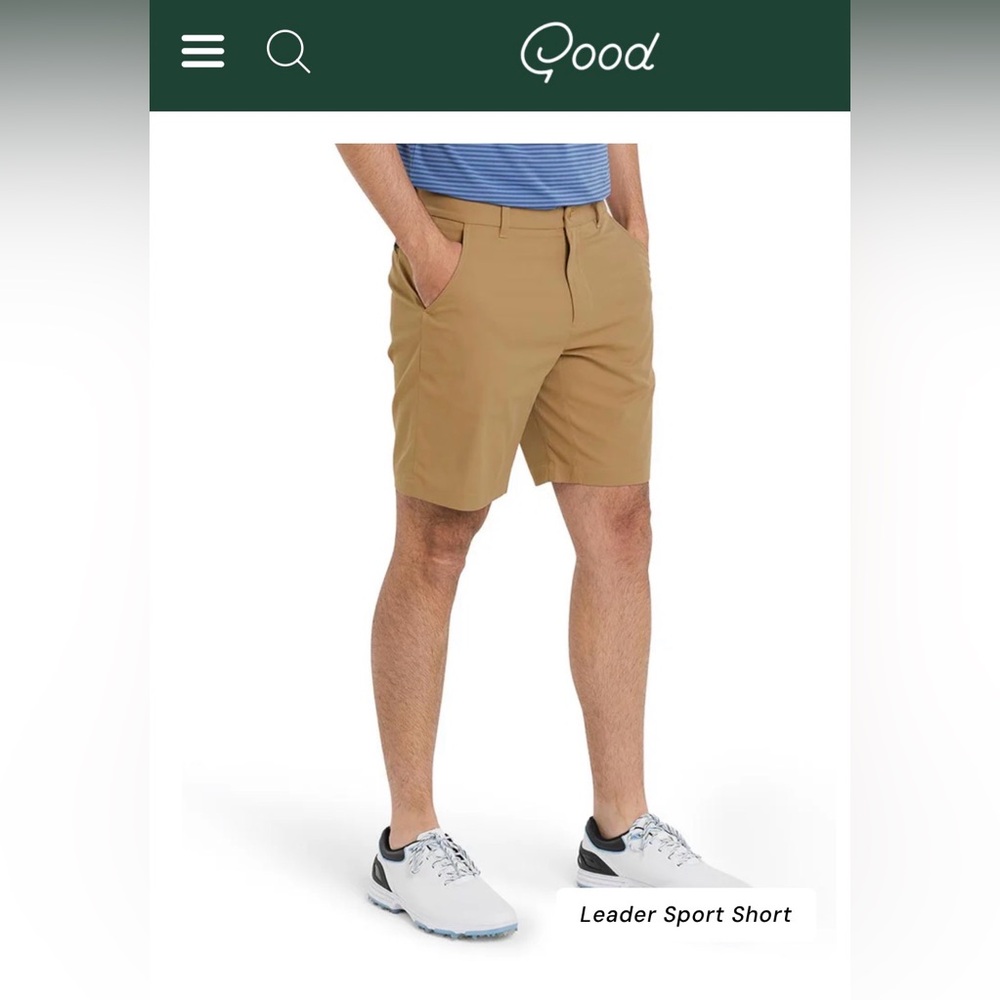 Good Good Golf Men's Leader Sport Short Chino Shorts in Khaki Size 32